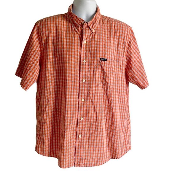 Chaps Easy Care Orange Button Down Short Sleeve Shirt Men's Large - Picture 2 of 7